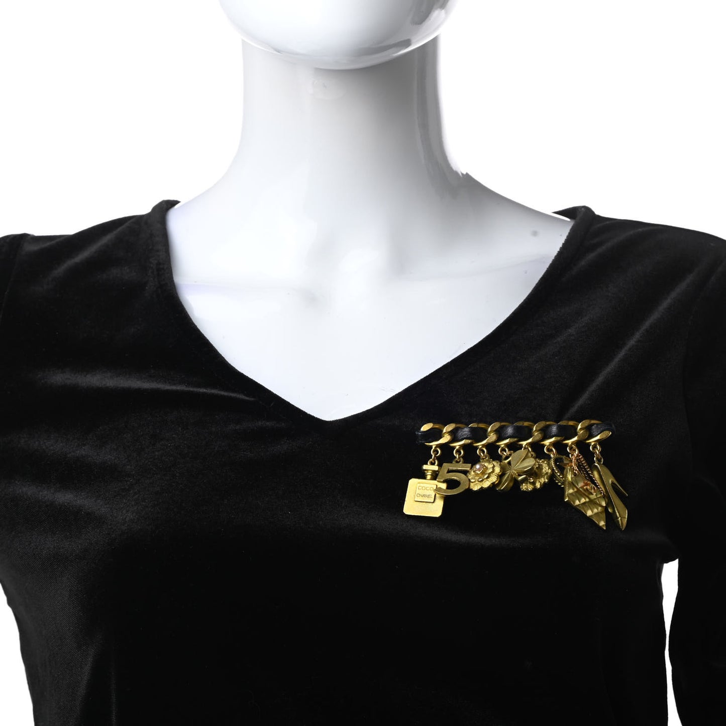 Lambskin Charms Brooch Black Gold