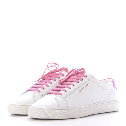 Saint Laurent Grained Calfskin Andy Low Top Sneakers 35 White Pink 3 of 10
