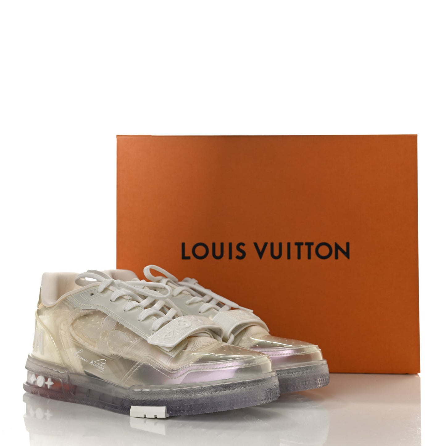 Mix Materials Transparent Monogram Mens LV Trainer Sneakers 7.5 White
