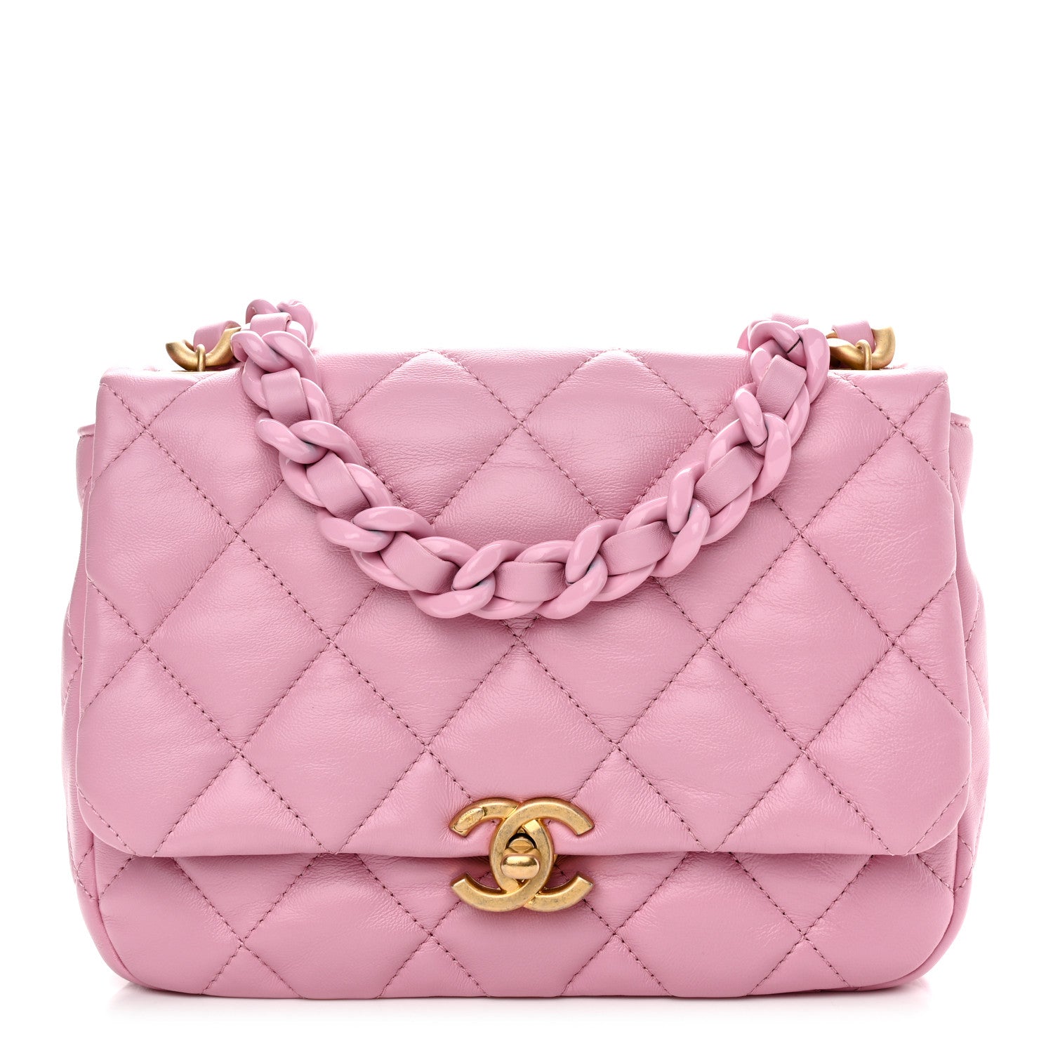 Chanel Lambskin Quilted Small Lacquered Chain Flap Pink 1 of 10