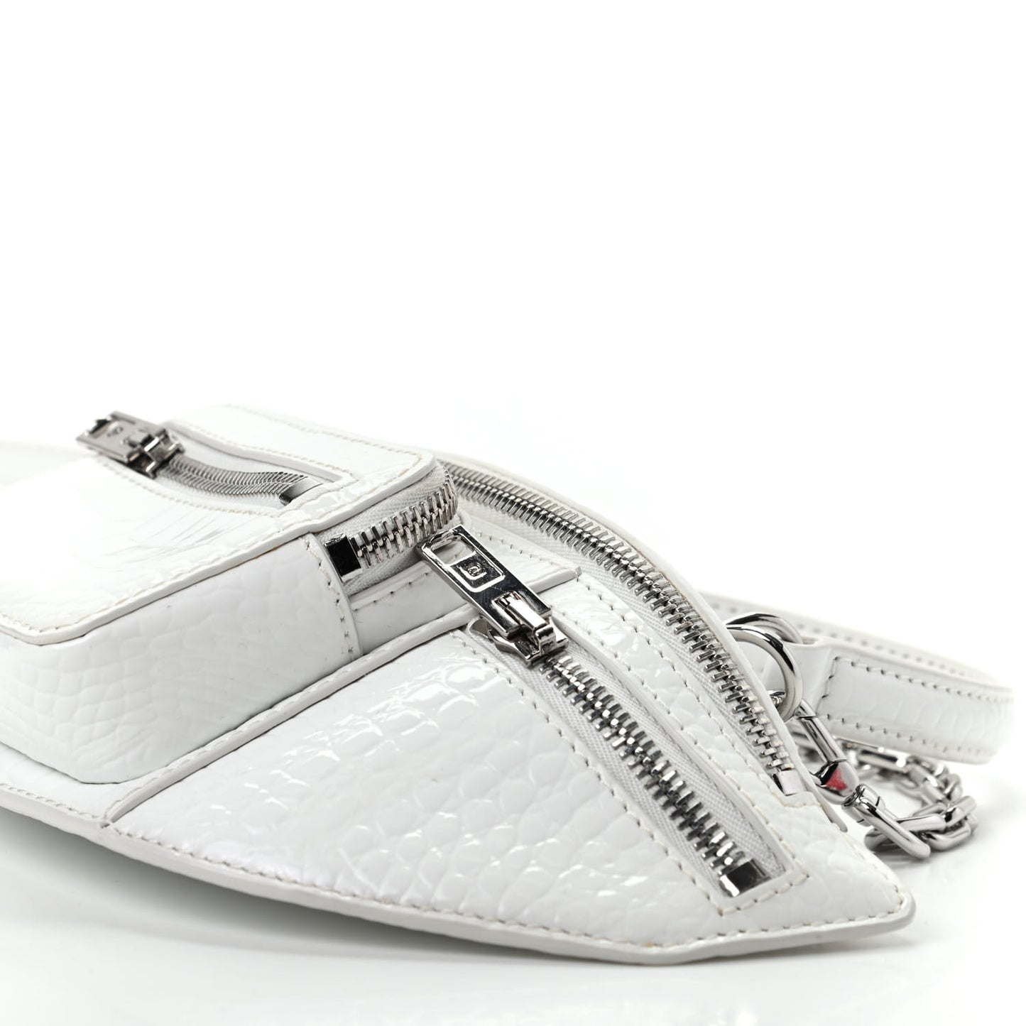 Crocodile Embossed Patent Mini Top Handle Attica Belt Bag White