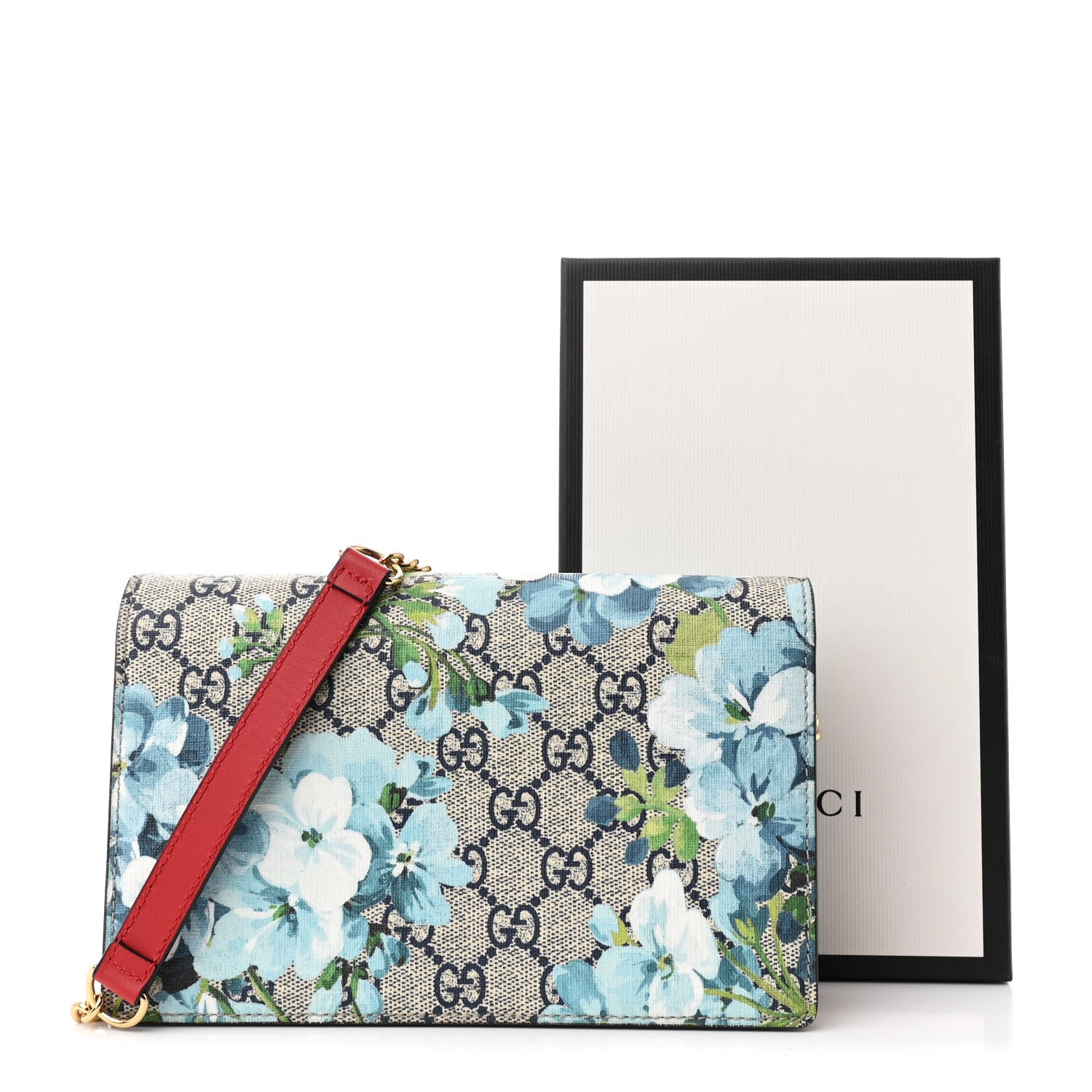 Gucci GG Supreme Monogram Blooms Chain Wallet Blue 11 of 11