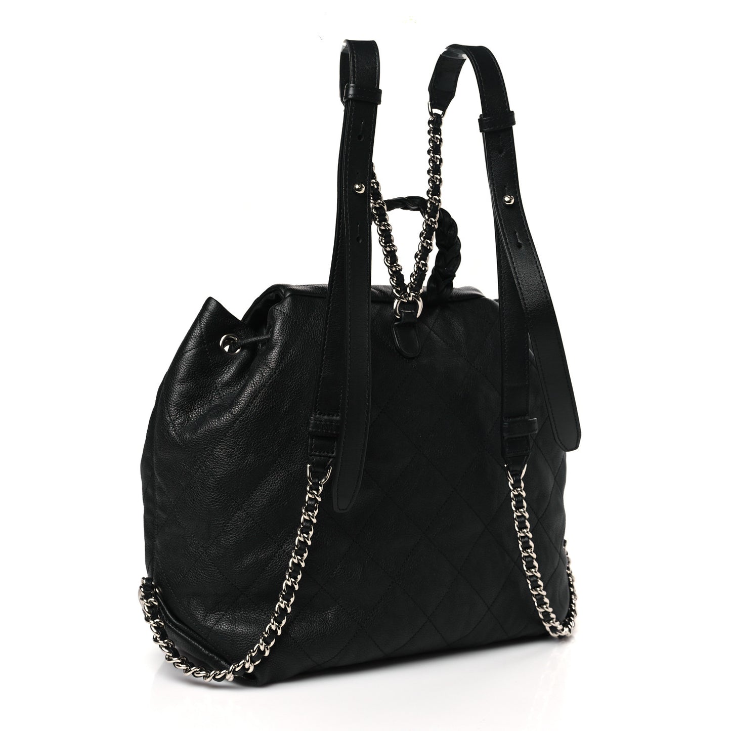 Grained Calfskin Stitched Braided With Style Backpack Black
