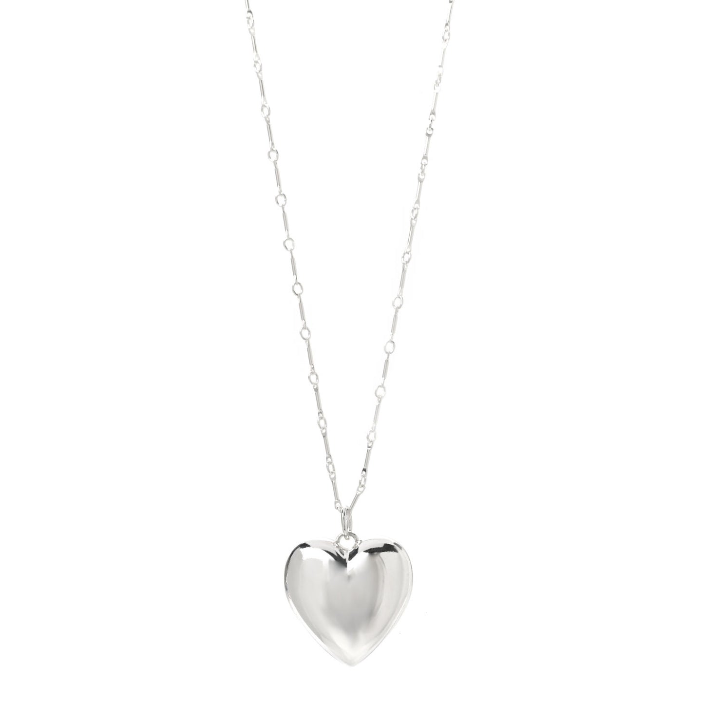 Sterling Silver Puffed Heart Pendant Link Necklace