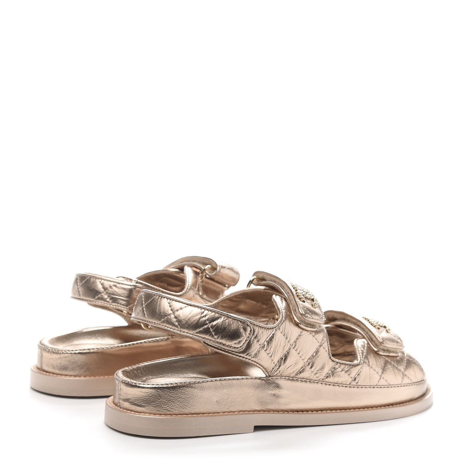 Chanel Iridescent Lambskin Quilted Velcro Dad Sandals 38 Light Bronze 4 of 9