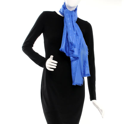 Louis Vuitton Wool Silk Monogram Shawl Blue 2 of 5