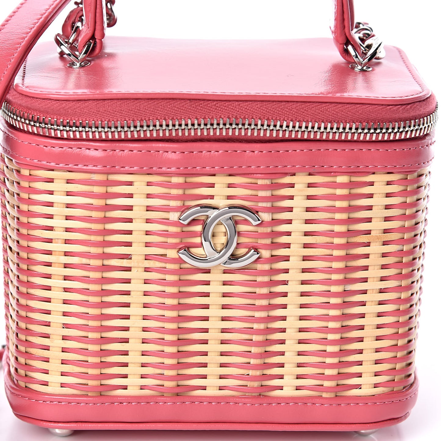 Calfskin Raffia Small Take Away Vanity Case Bag Pink Beige