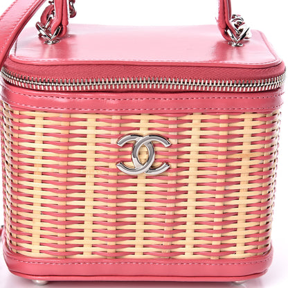 Chanel Calfskin Raffia Small Take Away Vanity Case Bag Pink Beige 11 of 12