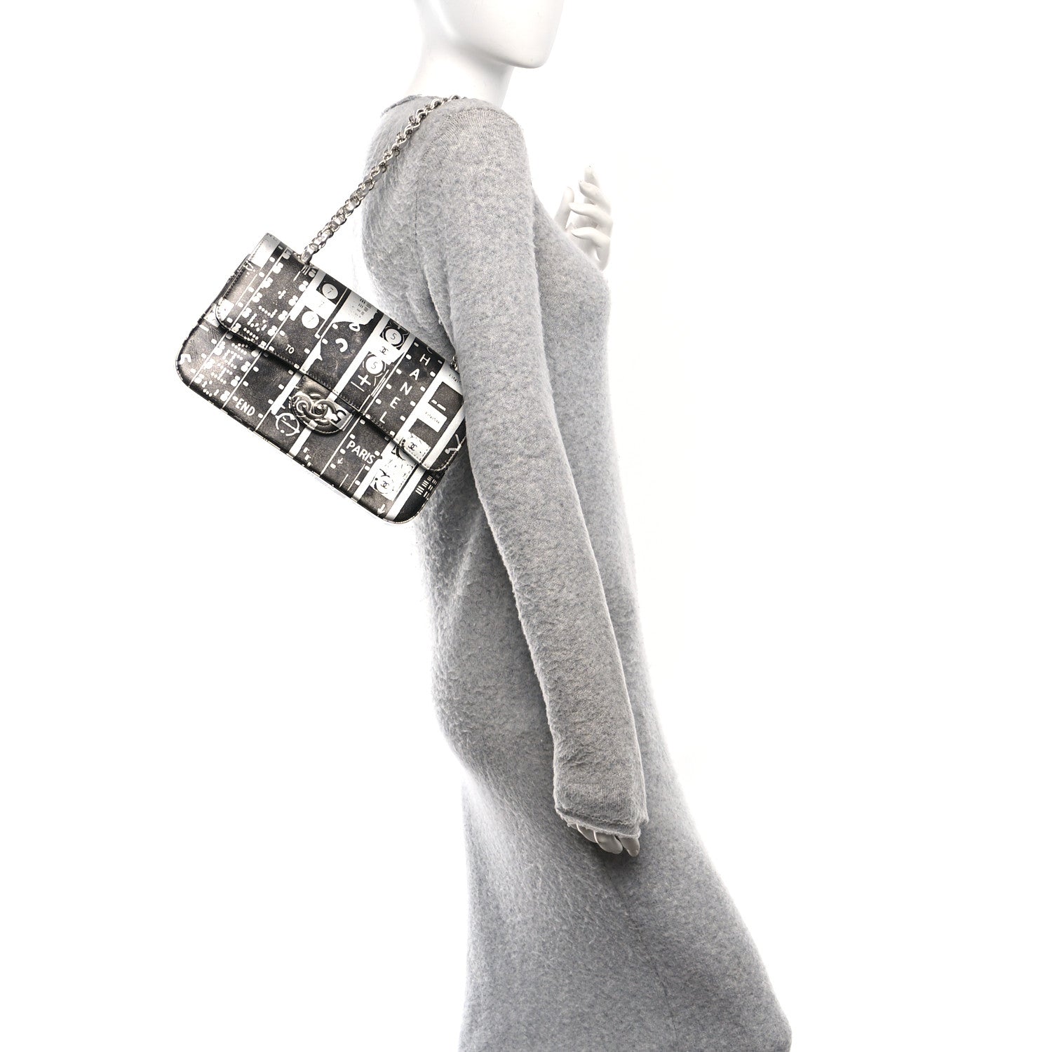 Chanel Lambskin Graffiti Printed Medium Double Flap Black Silver 3 of 10