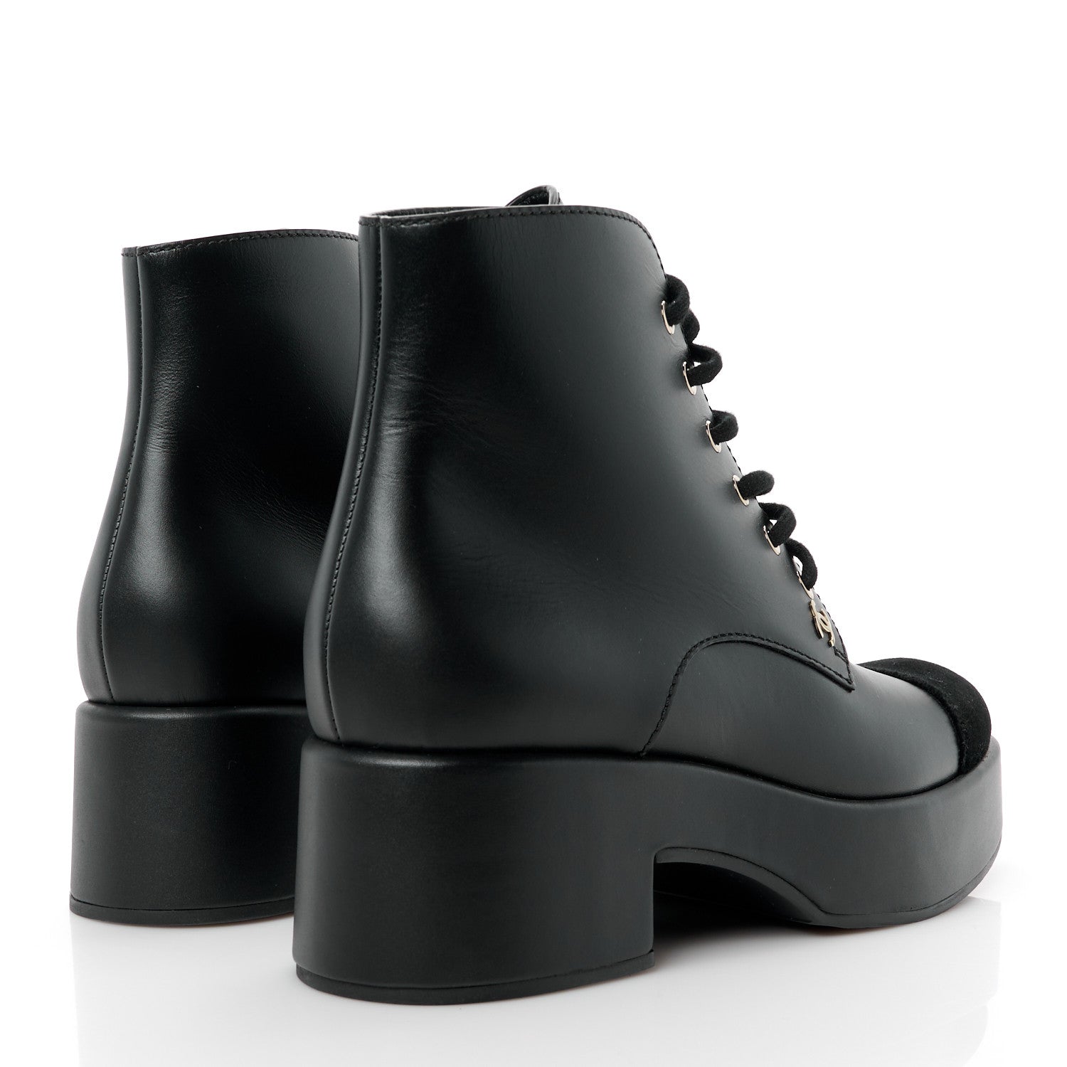 Chanel Calfskin Velvet CC Cap Toe Boots 40 Black 4 of 10
