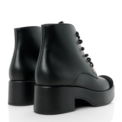 Chanel Calfskin Velvet CC Cap Toe Boots 40 Black 4 of 10