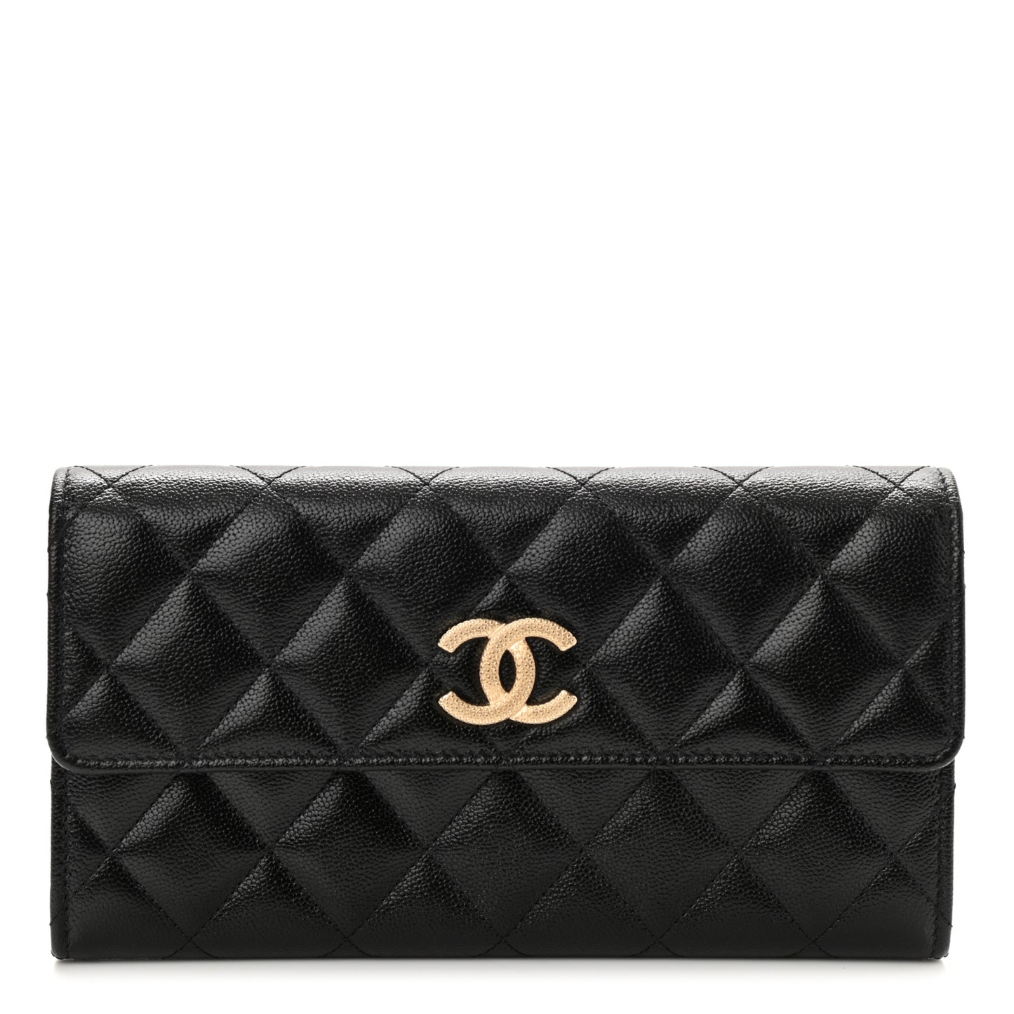 Caviar Quilted Studded CC Large Gusset Flap Wallet Black