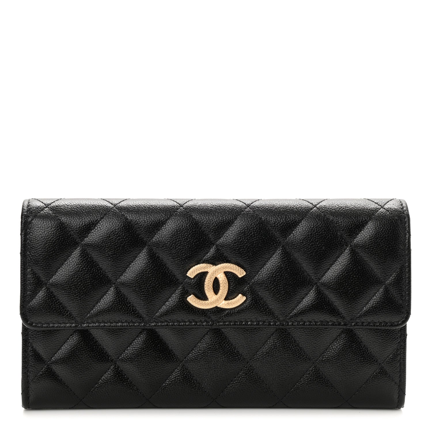 Chanel Caviar Quilted Studded CC Large Gusset Flap Wallet Black 1 of 9