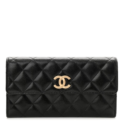 Chanel Caviar Quilted Studded CC Large Gusset Flap Wallet Black 1 of 9