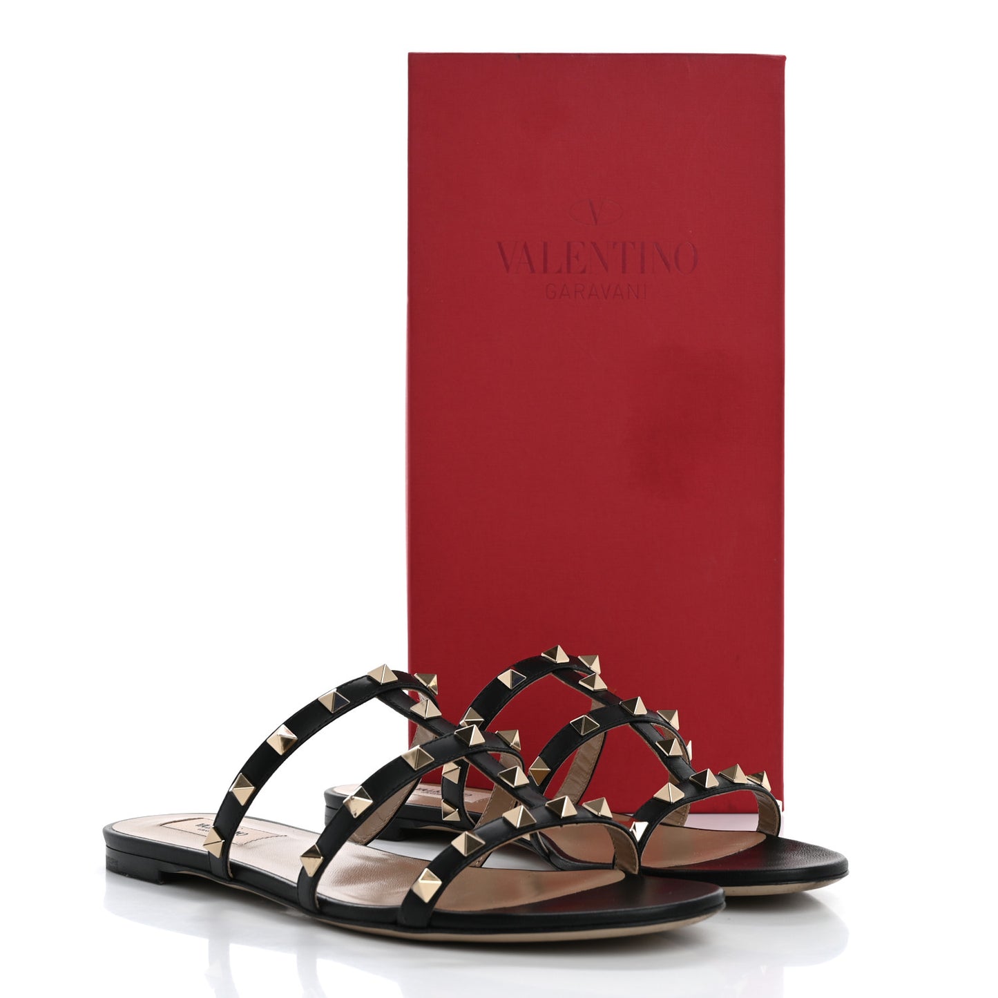 Nappa Rockstud Caged Flat Slide Sandals 38.5 Black