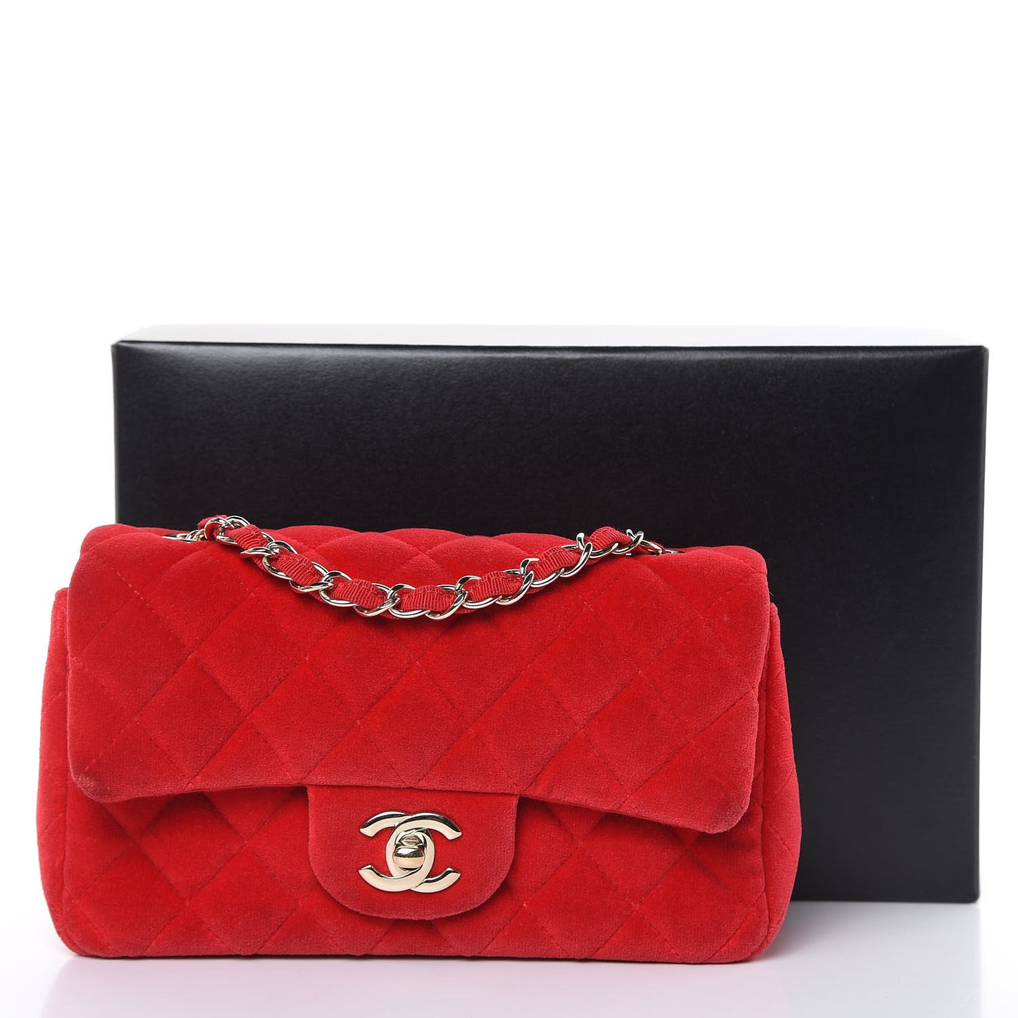 Velvet Quilted Mini Rectangular Flap Red