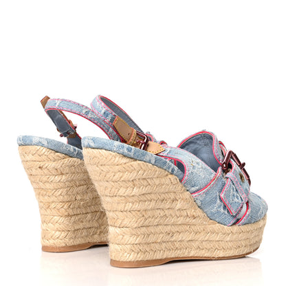 Louis Vuitton Denim Monogram Espadrille Wedge Sandals 39 Blue 4 of 11