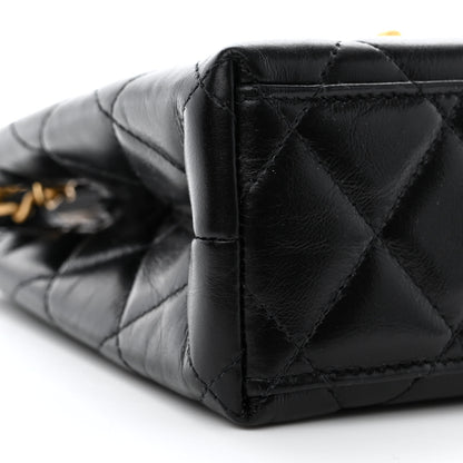 Chanel Shiny Aged Calfskin Quilted Nano Kelly Shopper Black 9 of 11