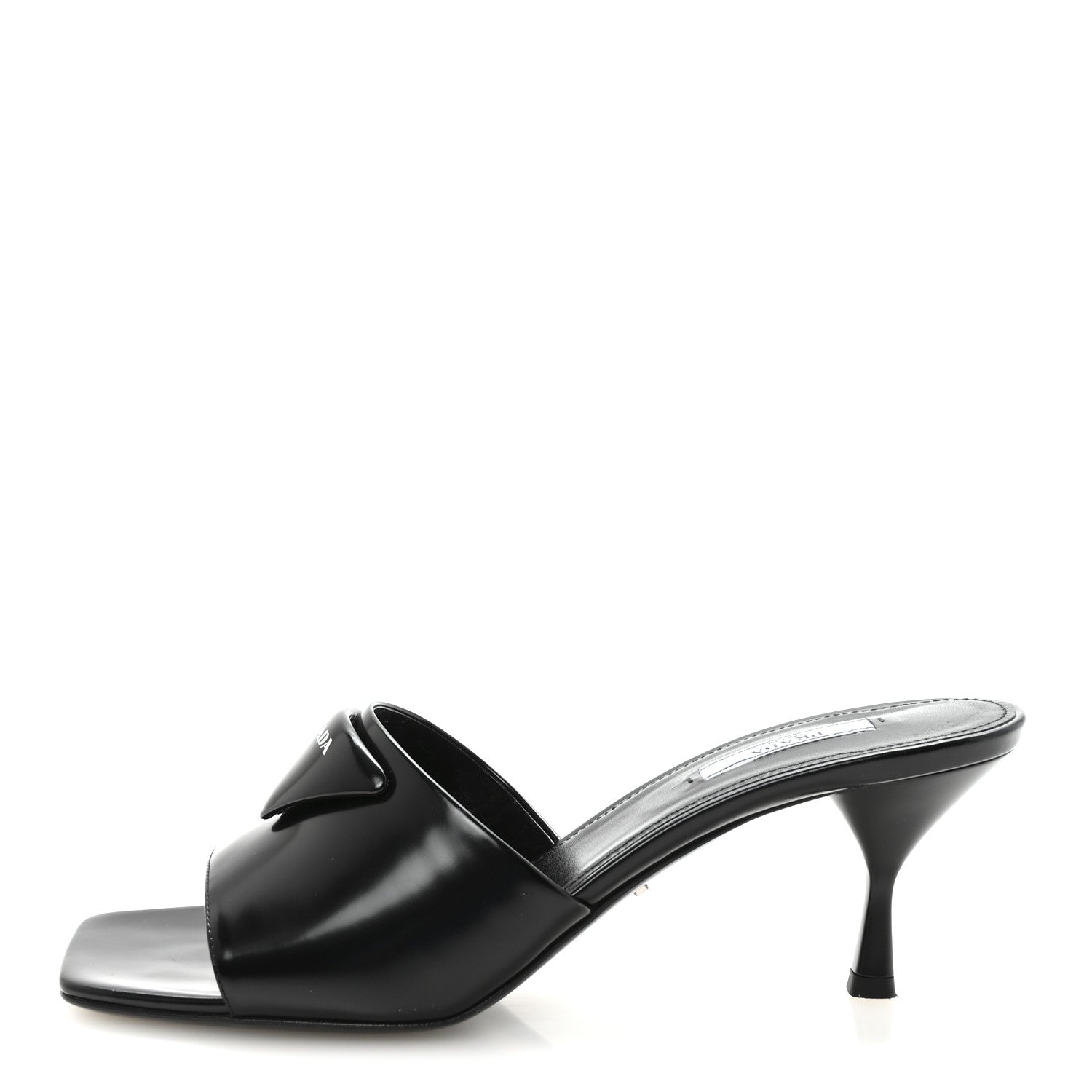 Prada Spazzolato Triangle Logo 65mm Slide Sandals 40 Black 1 of 9