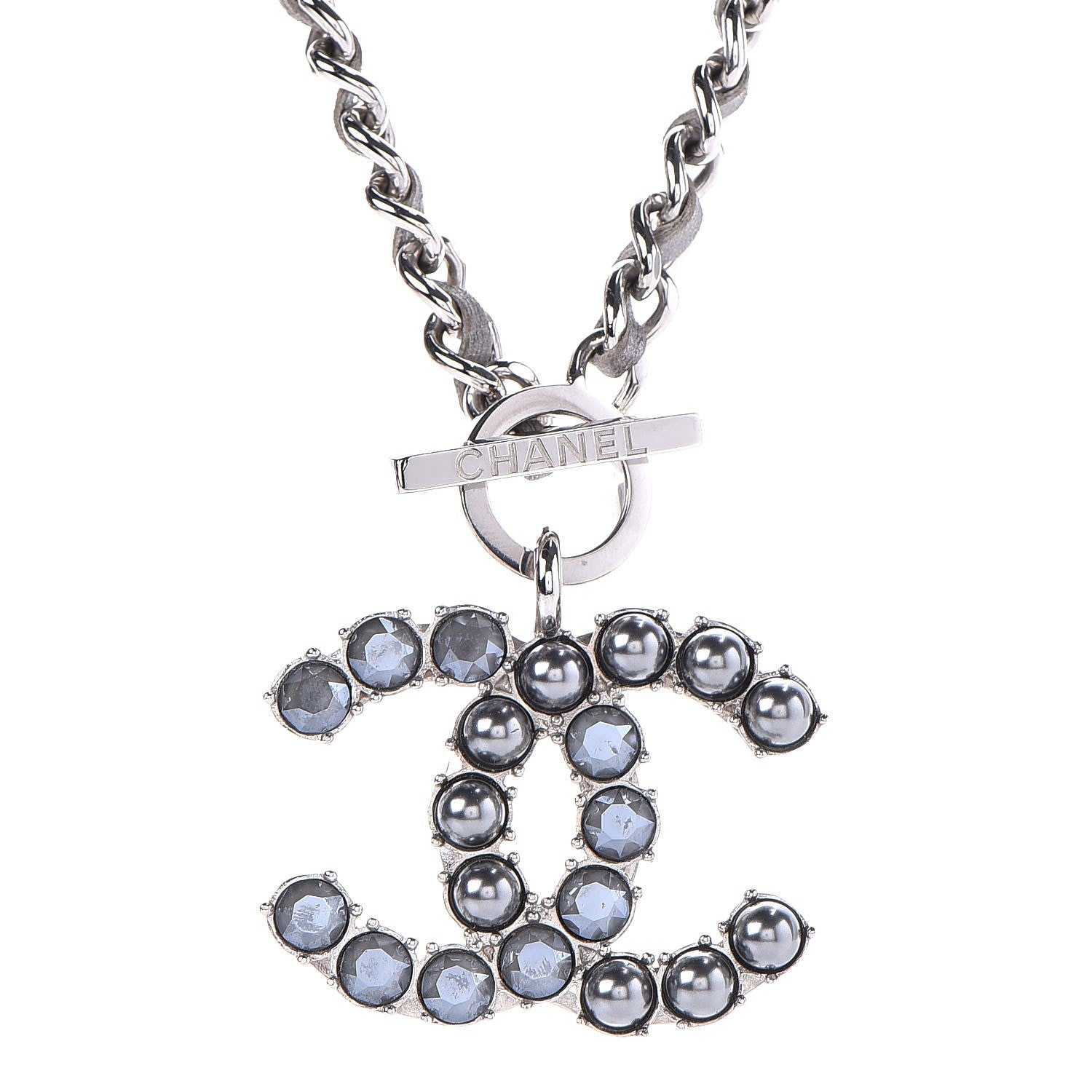 Chanel Metal Strass Calfskin Glass Pearls CC Short Necklace Black Dark Grey 4 of 6