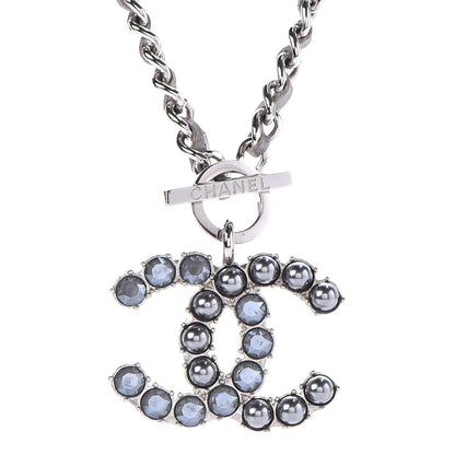 Chanel Metal Strass Calfskin Glass Pearls CC Short Necklace Black Dark Grey 4 of 6