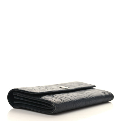 Chanel Lambskin Camellia Embossed Large Flap Wallet Black 4 of 11