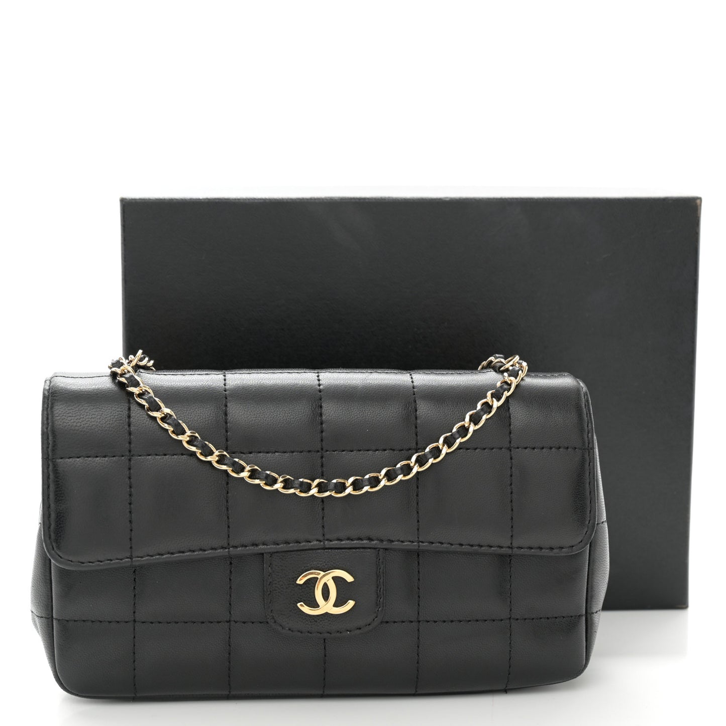 Lambskin Quilted Mini Chocolate Bar Flap Black