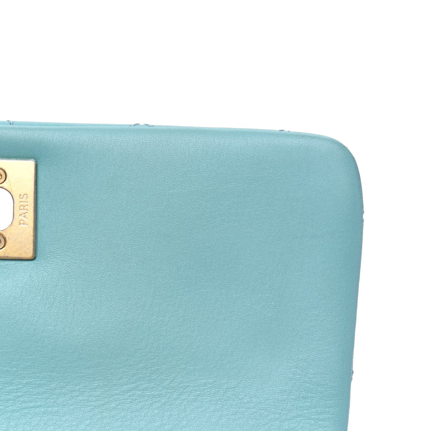 Calfskin Quilted Top Handle Flap Light Blue