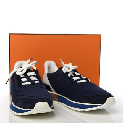 Hermes Technical Canvas Calfskin Suede Goatskin Womens Buster Sneakers 40 Marine White 10 of 10