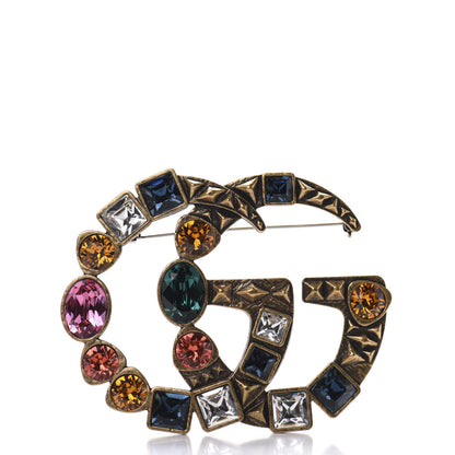 Gucci Metal Crystal Double G Brooch Aged Gold Multicolor 1 of 4
