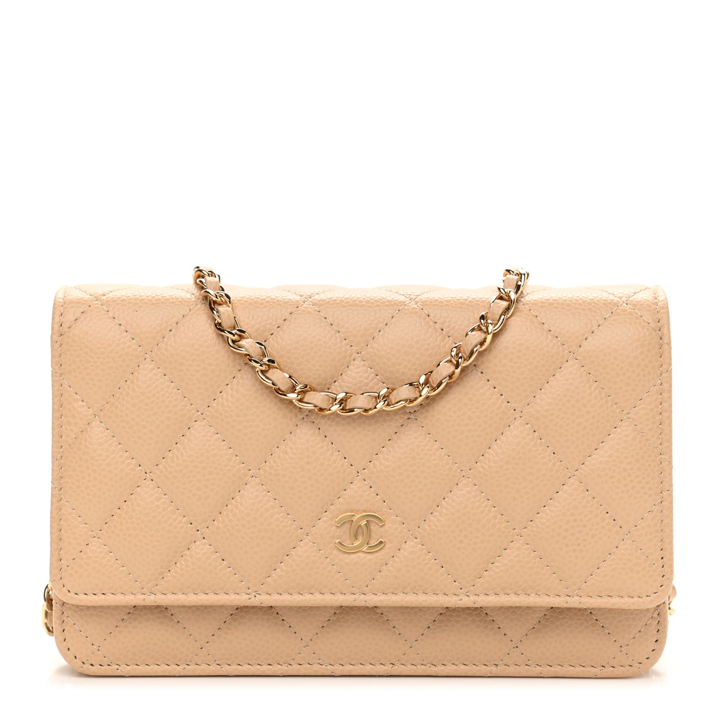 Caviar Quilted Wallet On Chain WOC Beige