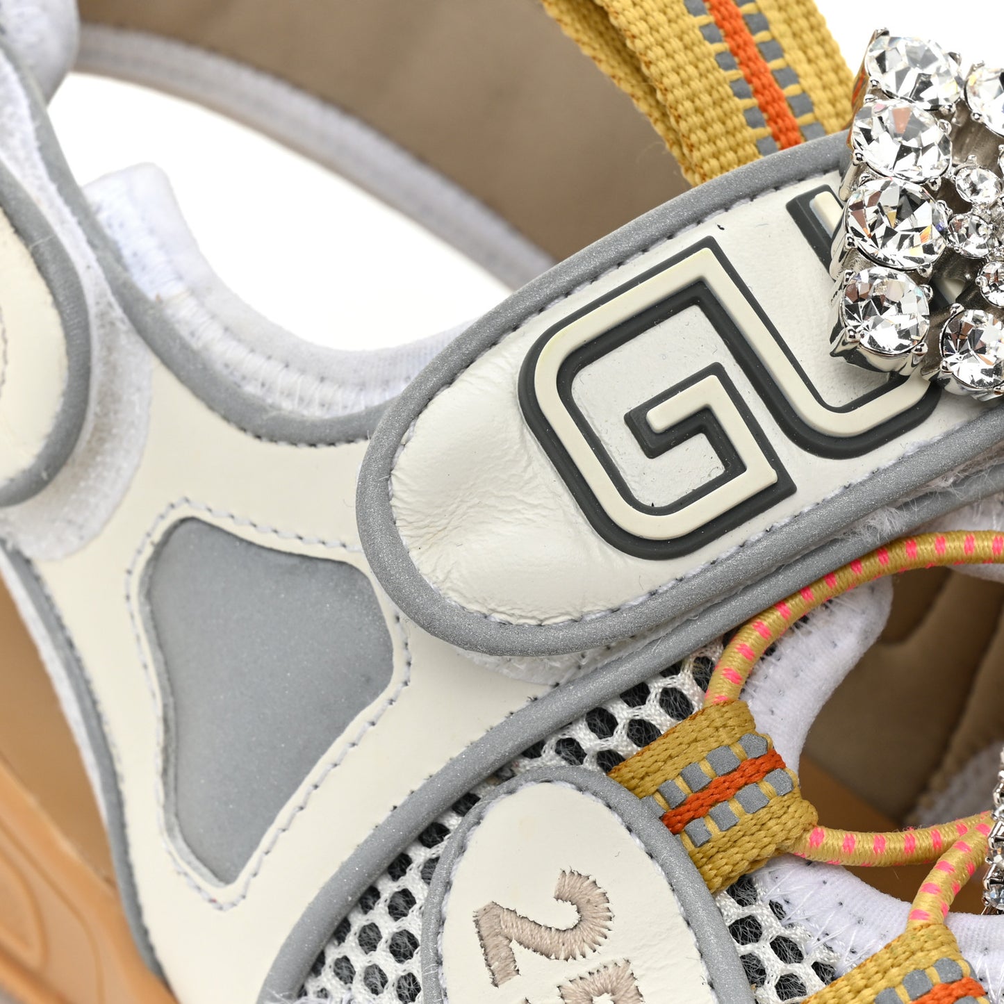 Mesh Fabric Tinsel Sport Sandals 39 White Silver