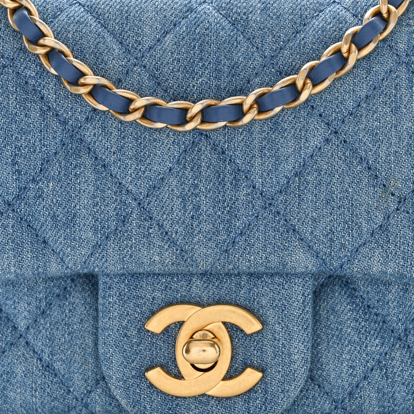 Denim Quilted Mini Pearl Crush Flap Blue