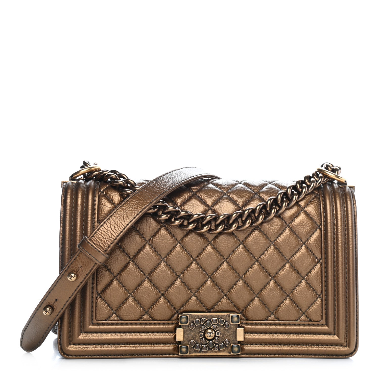 Chanel Metallic Crumpled Calfskin Quilted Gripoix Medium Boy Flap Bronze 1 of 10