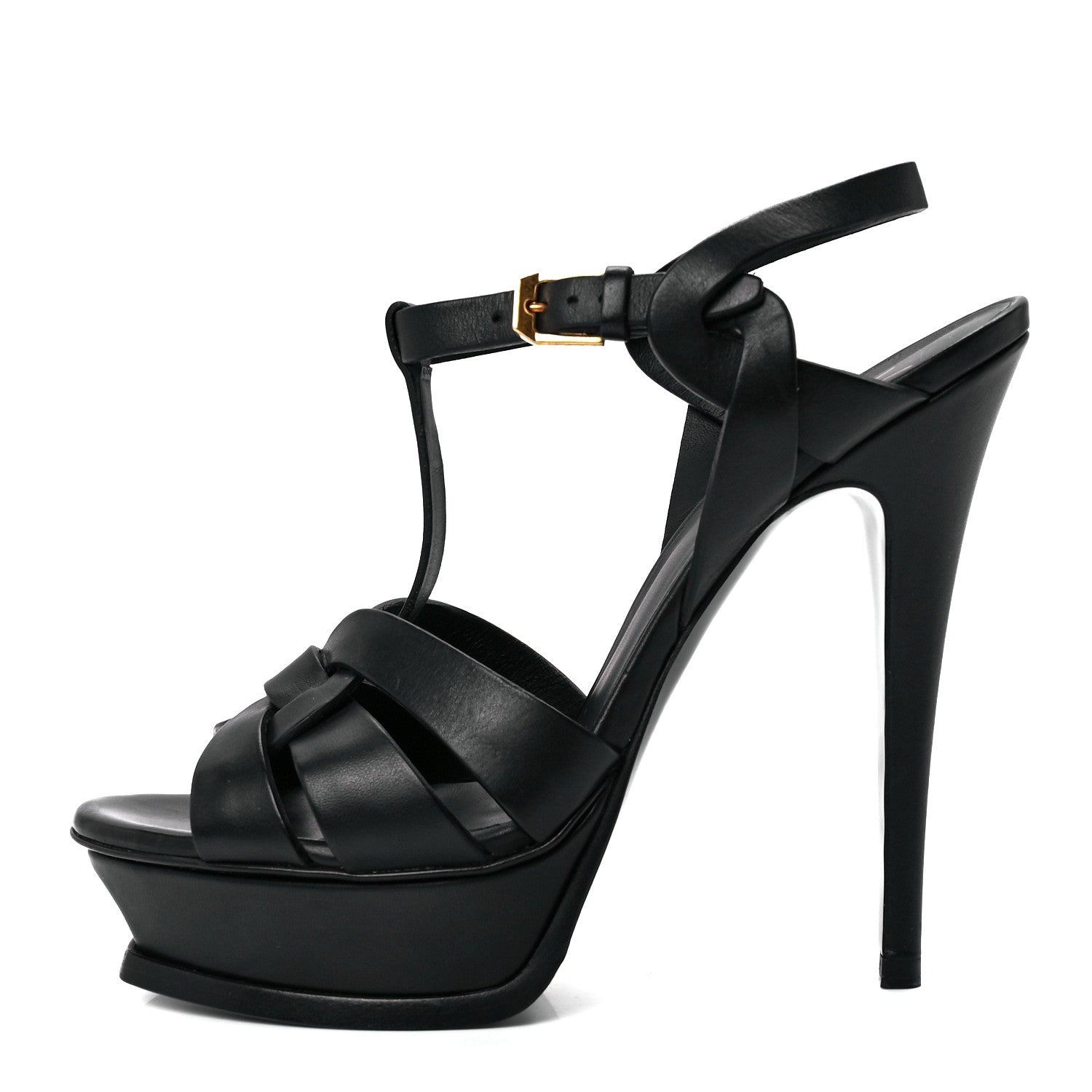 Saint Laurent Calfskin Tribute 105 Platform Sandals 38 Black 1 of 8