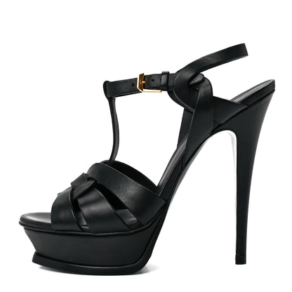 Saint Laurent Calfskin Tribute 105 Platform Sandals 38 Black 1 of 8
