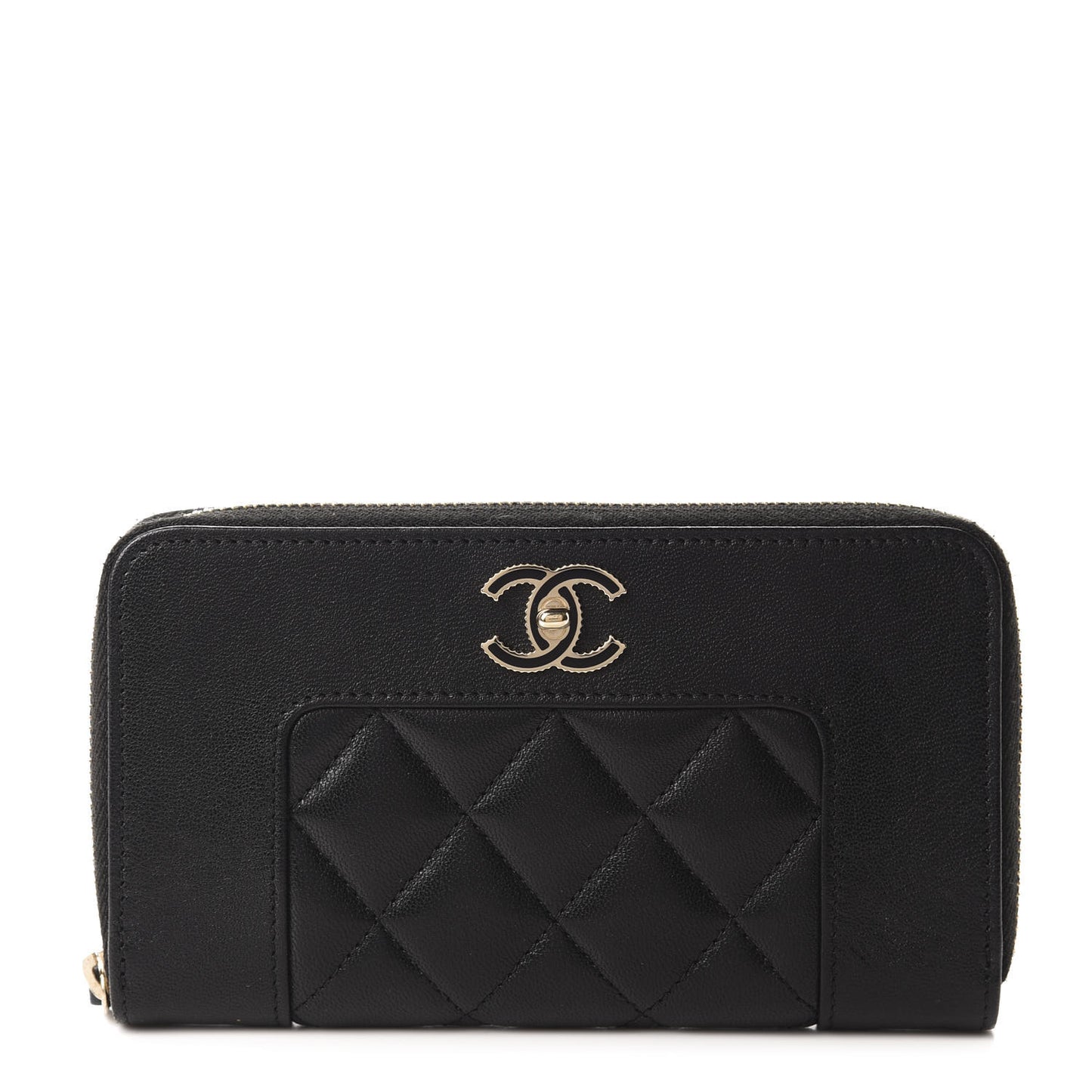Sheepskin Quilted Mademoiselle Vintage Zip Around Wallet Black