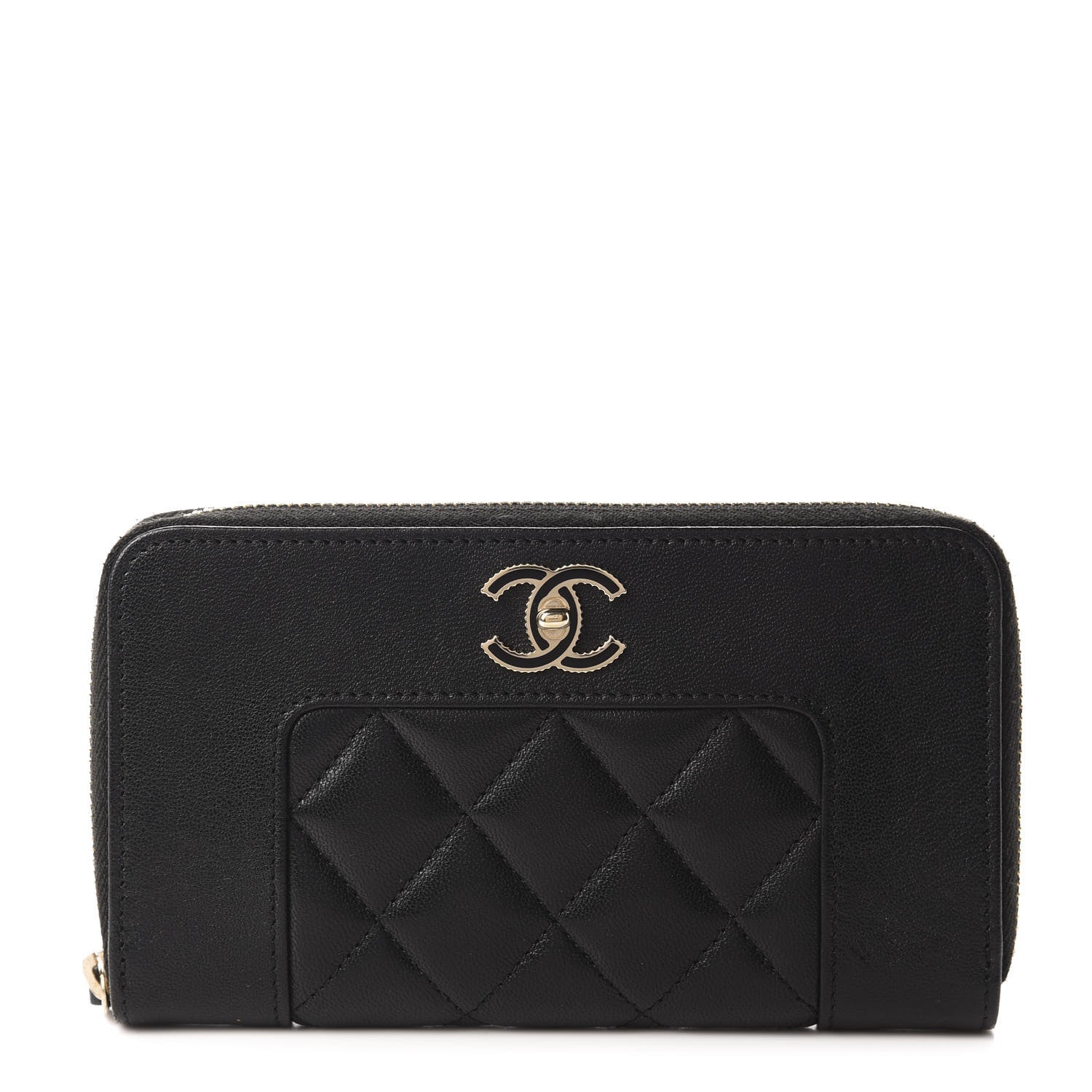 Chanel Sheepskin Quilted Mademoiselle Vintage Zip Around Wallet Black 1 of 8