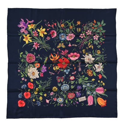 Gucci Silk Twill Flora GG Square Scarf Royal Blue 1 of 3