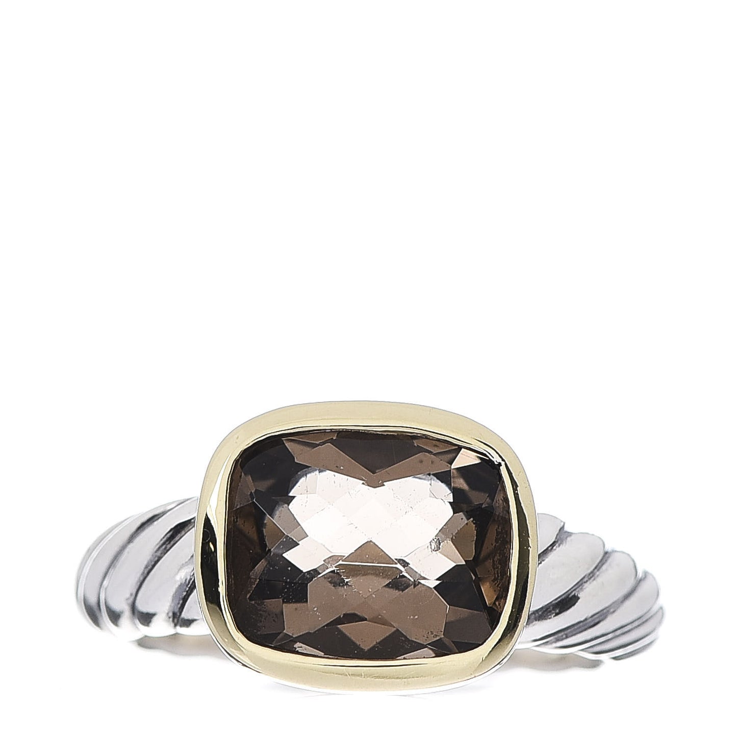 Sterling Silver 14K Yellow Gold Smoky Quartz 10mm Noblesse Ring 51 5.75