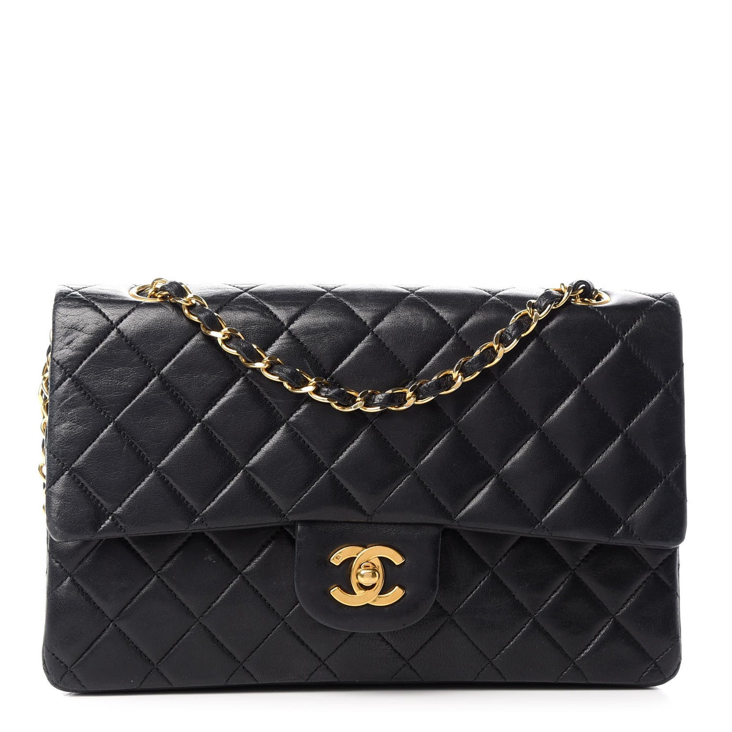 Lambskin Quilted Medium Double Flap Black