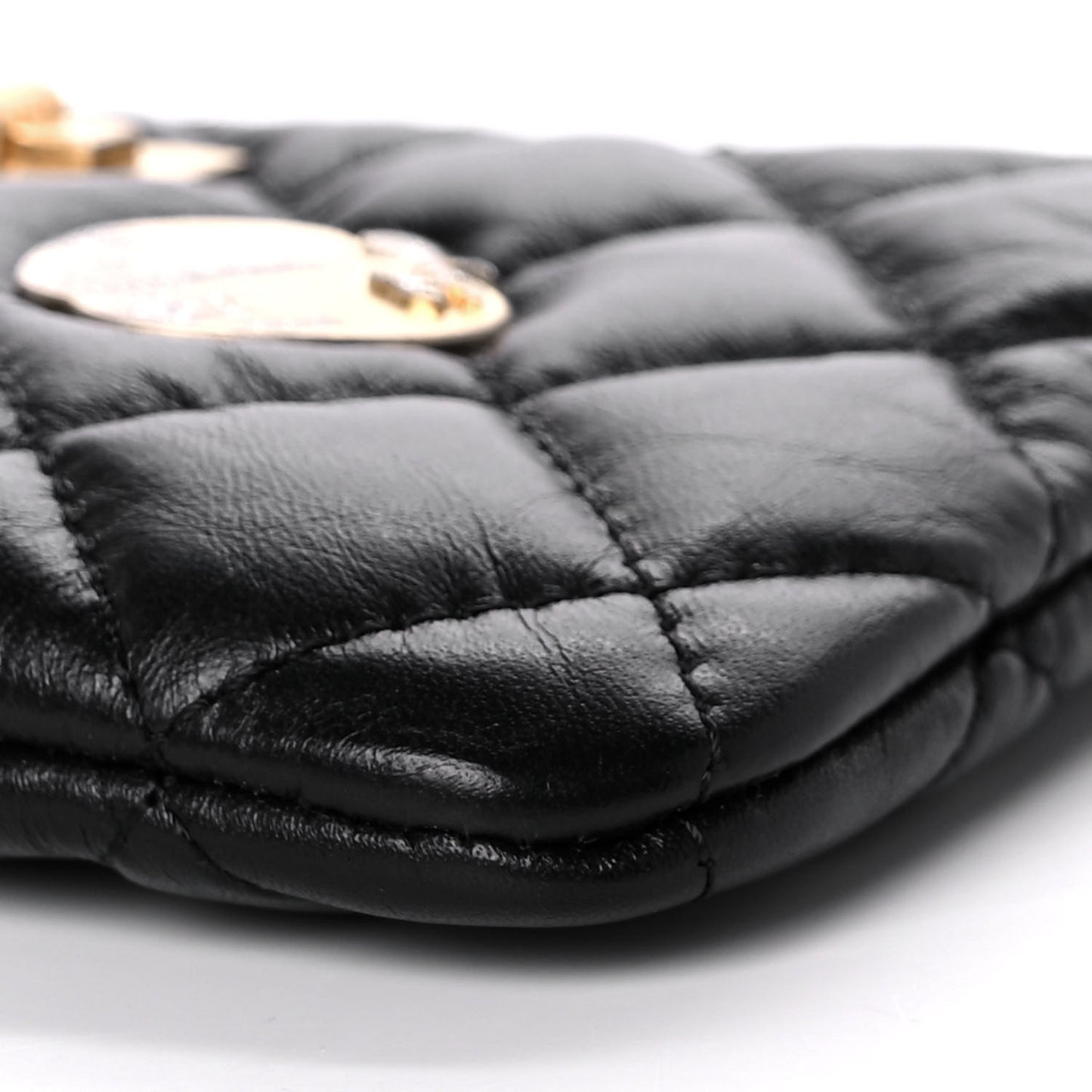 Aged Calfskin Quilted Small Lucky Charms Cosmetic Case Black