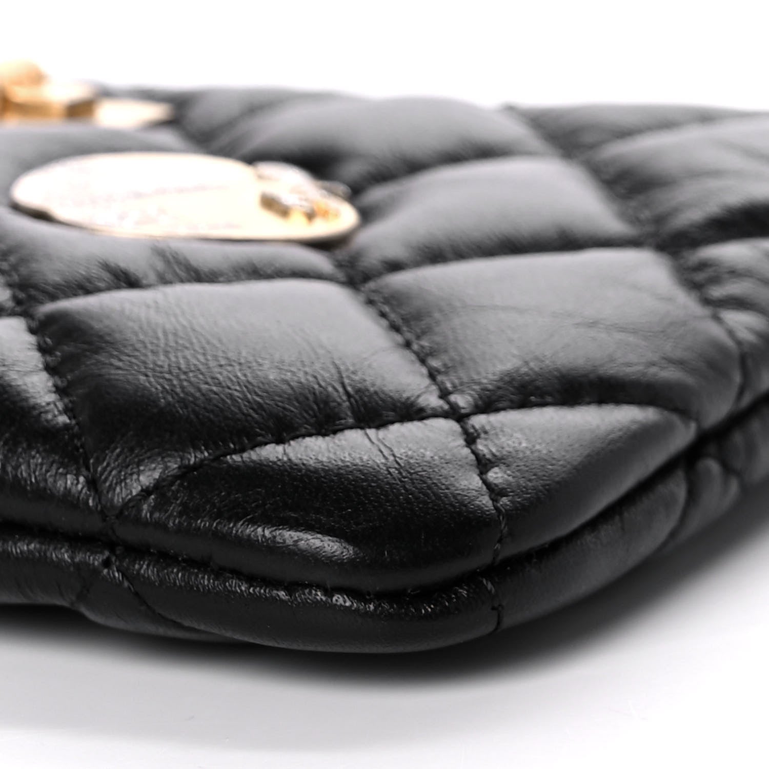 Chanel Aged Calfskin Quilted Small Lucky Charms Cosmetic Case Black 9 of 11