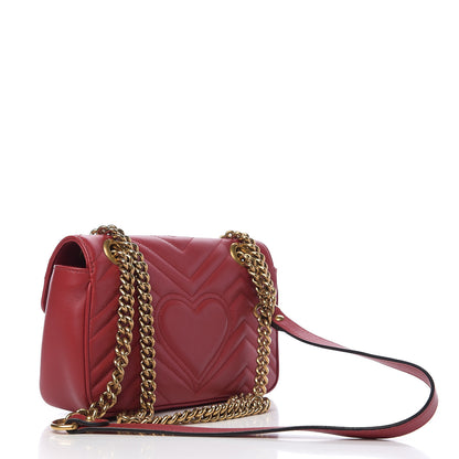 Gucci Calfskin Matelasse Mini GG Marmont Shoulder Bag Hibiscus Red 2 of 9