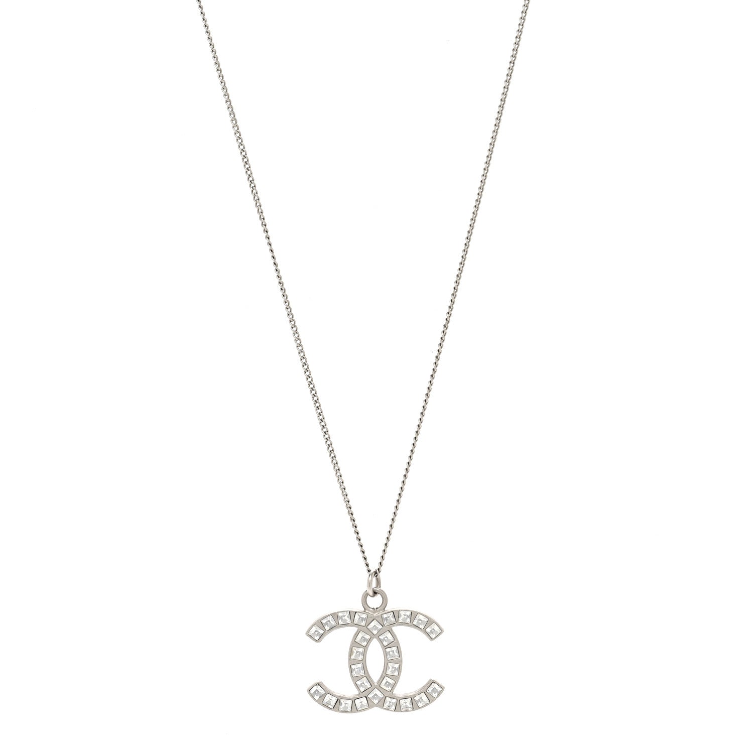 Chanel Crystal Timeless CC Necklace Silver 1 of 4