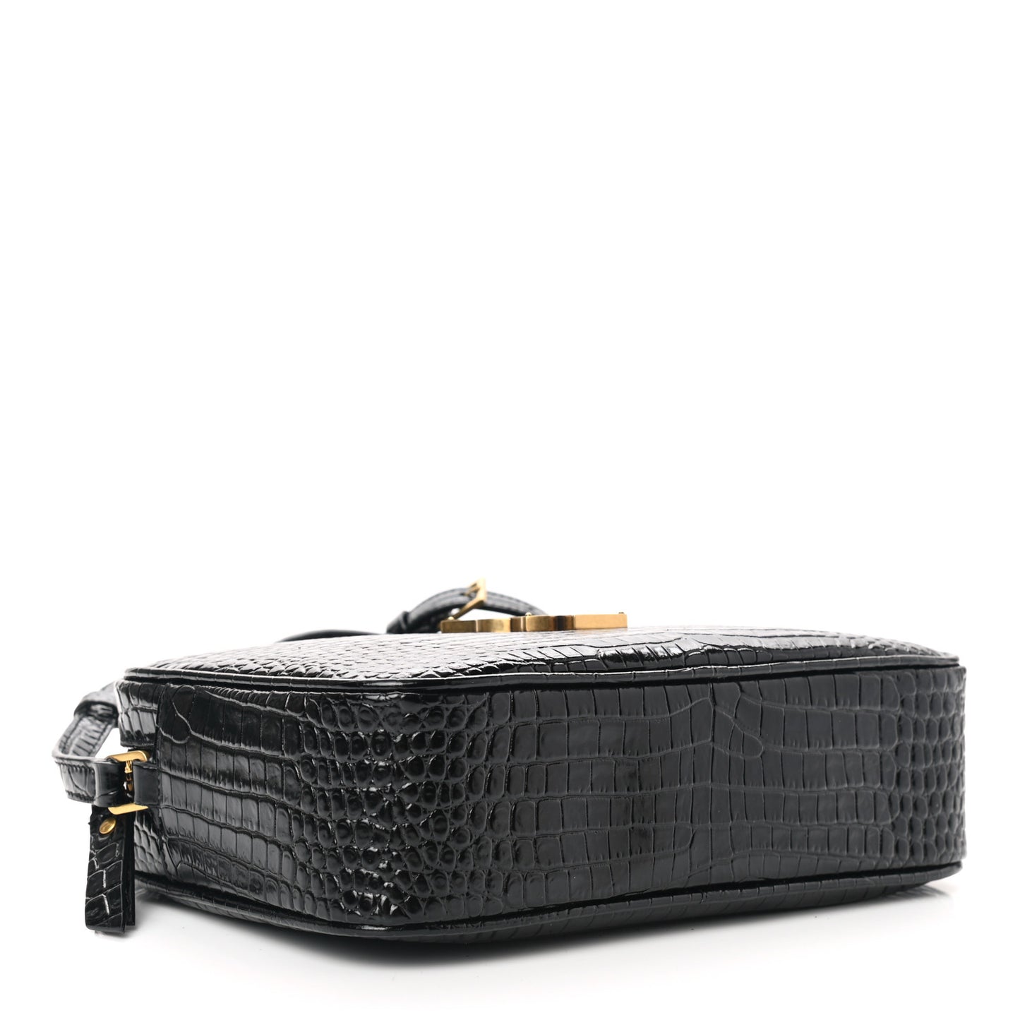 Patent Calfskin Crocodile Embossed Monogram Lou Camera Bag Black