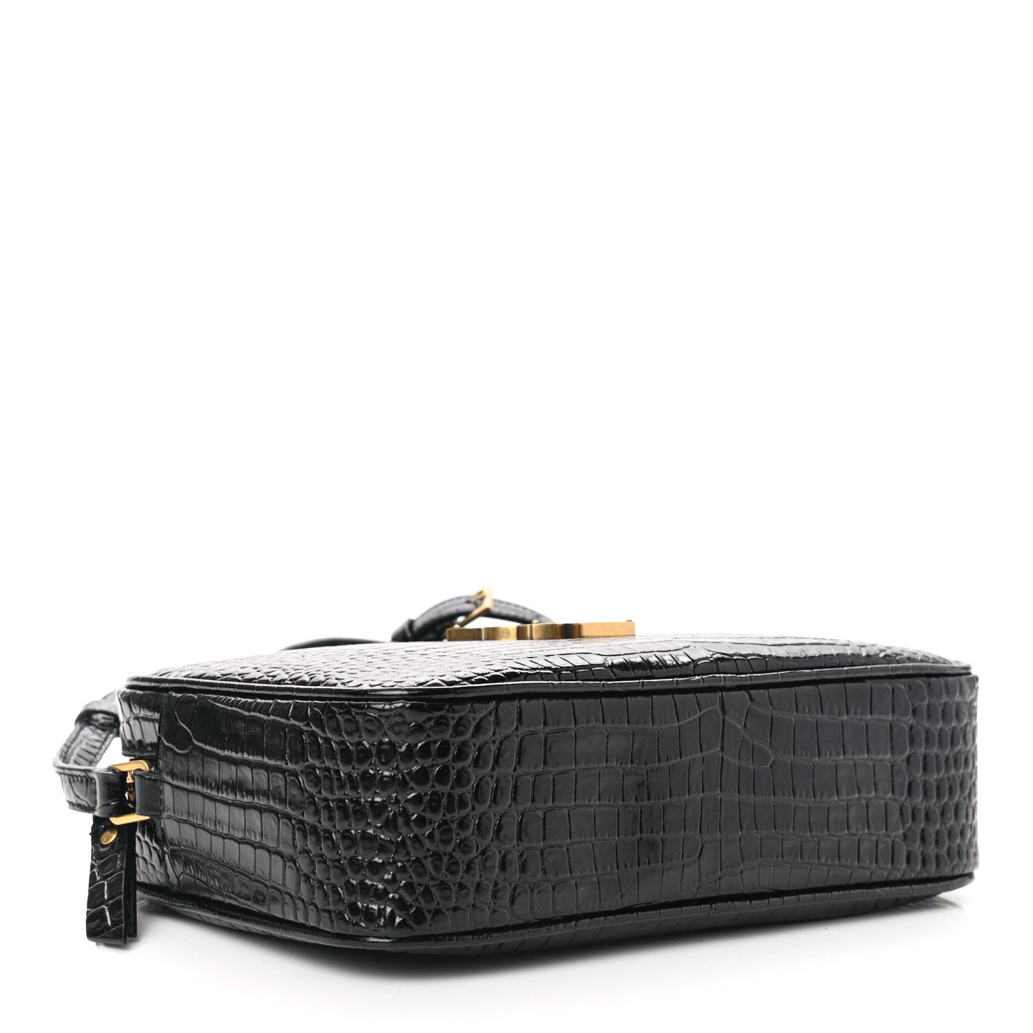 Saint Laurent Patent Calfskin Crocodile Embossed Monogram Lou Camera Bag Black 4 of 10