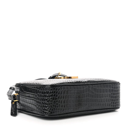 Saint Laurent Patent Calfskin Crocodile Embossed Monogram Lou Camera Bag Black 4 of 10