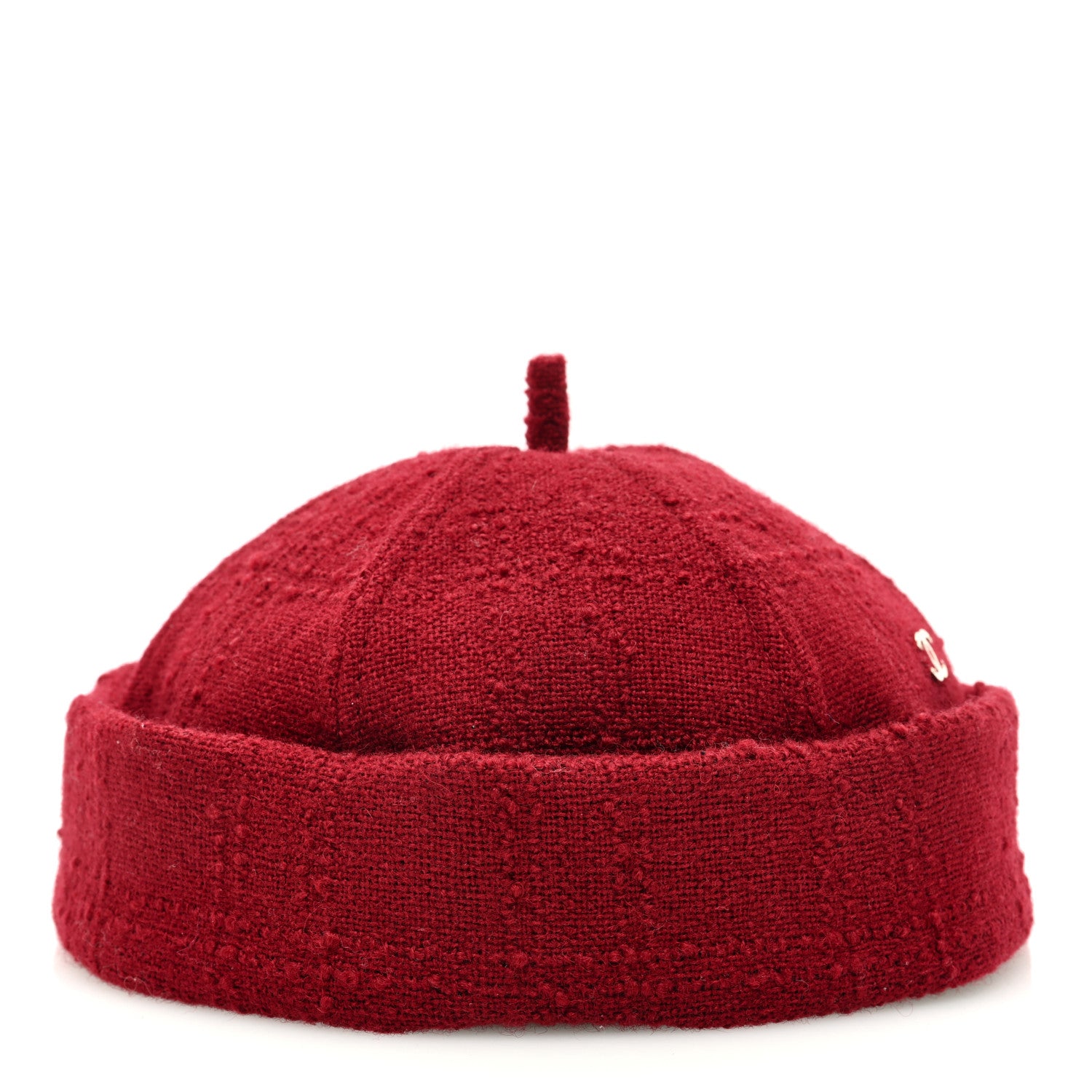 Chanel Wool Tweed CC Beret Beanie Hat L Burgundy 2 of 8