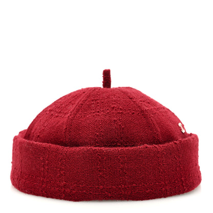 Chanel Wool Tweed CC Beret Beanie Hat L Burgundy 2 of 8